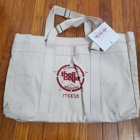 NEW Macy's 25th An8versary The CellarCream Tote Shoulder CottonBag Womens